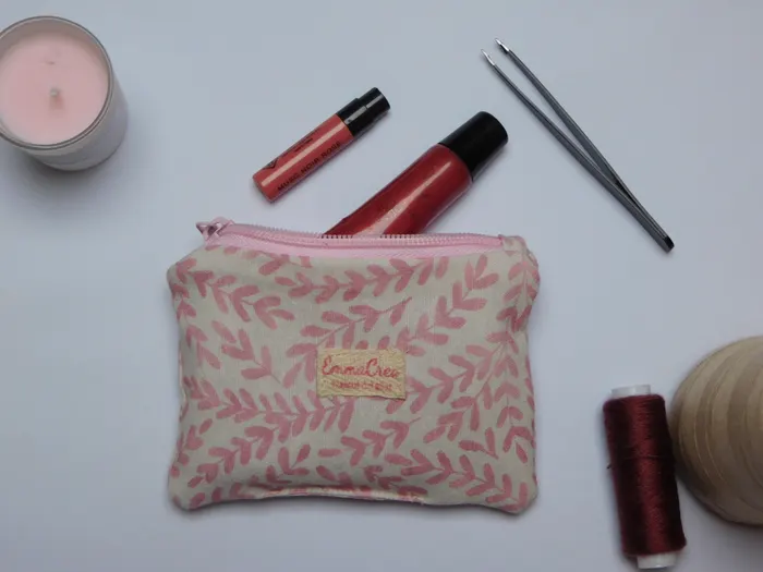 Pochette Ambre - feuille rose clair