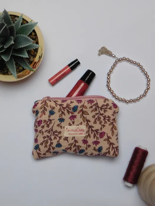 Pochette Ambre - fleuri fuschia & bleu