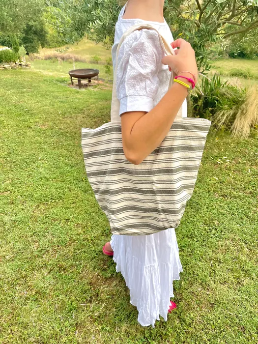 Sac caba - beige & rayure kaki