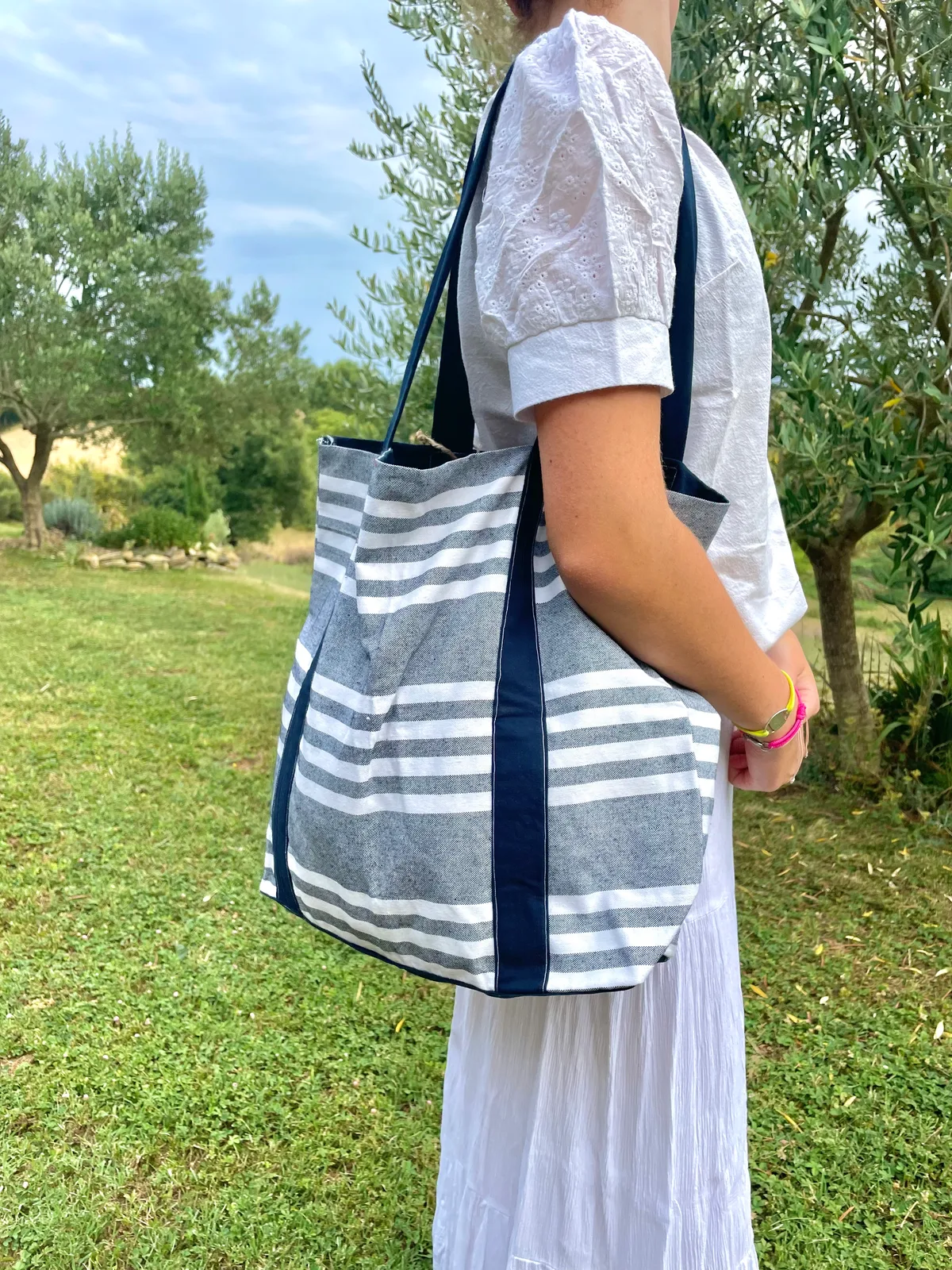 Sac caba - rayure marine & marine uni
