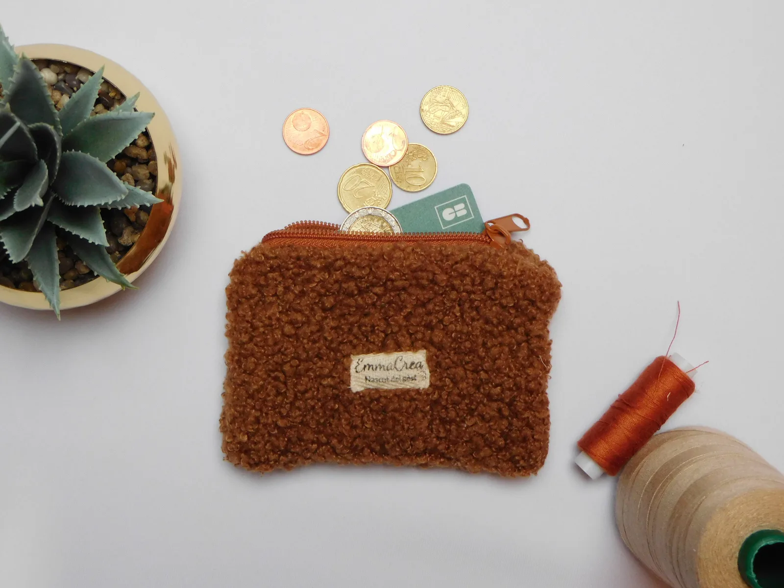 Pochette Ambre - tissu bouclette caramel